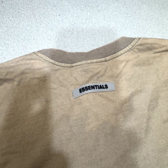 Fear of God Essentials Shirt Mens Large Beige Applique Boxy Khaki Logo Spell Out - Picture 14 of 16